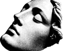 Classical greek statue face in black and white etching style. vector