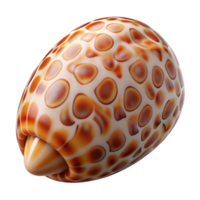 unparalleled artistic Professional render concept art style isolated cutout of a polished tiger cowrie shell, glossy, vibrant, intricate patterns, with Transparent Background high quality png