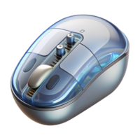 striking geometric Professional render, ultra-detailed, isolated cutout of a single, transparent computer mouse with visible internal components with Transparent Background high quality png
