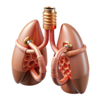 stunning melancholic retro Concept art style biomechanical lung, intricate network of tubes and filters, pulsating bellows, copper and glass, isolated cutout with Transparent Background impeccable png