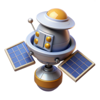 splendid retro Hyper-specific, professional render, isolated cutout of a single, stylized, robotic space probe with extended solar panels with Transparent Background handcrafted png