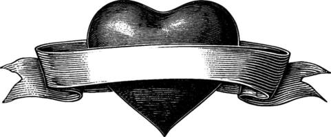 Vintage engraved heart frame with blank ribbon for custom text or design. vector