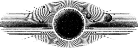 Celestial design with engraved orb and rays for mystical artwork. vector