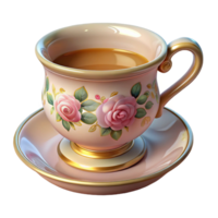 exemplary rustic Ultra-detailed, professional render of a vintage teacup with a floral pattern with Transparent Background handcrafted png