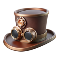 rare artistic Steampunk top hat with brass goggles and cogwheel embellishments with Transparent Background expertly shot png