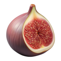 magnificent unforgettable Photorealistic, ultra-detailed, isolated cutout of a single, ripe fig, sliced open to reveal the inside with Transparent Background png