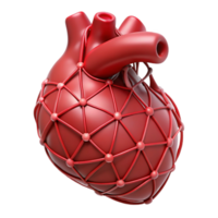 hypnotic bold surreal Ultra-detailed, isolated cutout of a single, stylized, human heart made of interconnected wires, professional render with Transparent Background professional png