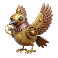 captivating dramatic artistic Steampunk bird automaton with clockwork gears and flapping wings with Transparent Background 4K png