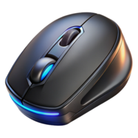 intense dazzling Photorealistic, ultra-detailed, isolated cutout of a single matte black gaming mouse with RGB lighting, hyper-specific scroll wheel texture with Transparent Background premium png