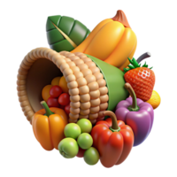 magnificent victorian Cornucopia, horn of plenty, overflowing with fruits and vegetables, with Transparent Background high resolution png