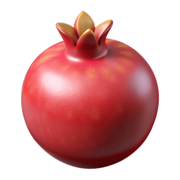harmonious elegant Photorealistic, hyper-specific, isolated cutout of a single, ripe pomegranate fruit, seeds visible, professional render with Transparent Background high resolution png