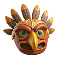 elegant reflective art deco Photorealistic ultra-detailed isolated cutout of a tribal ceremonial mask with a bird beak and feather adornments with Transparent Background refined png