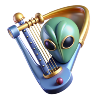 radiant joyful tropical Concept art style, hyper-specific, isolated cutout, professional render of a single, alien musical instrument with Transparent Background sharp png
