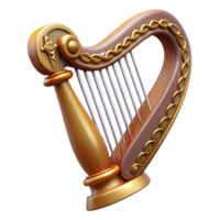 joyful majestic Concept art style, hyper-specific, photorealistic render of a single Celtic harp, ornate, isolated cutout with Transparent Background gallery standard png