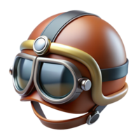 timeless industrial Hyper-specific concept art style illustration of a single, highly detailed, chrome and leather aviator helmet with built-in goggles with Transparent Background exclusive png