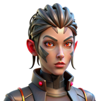standout classic Cyberpunk female cyborg portrait with glowing red eyes and intricate face tattoos with Transparent Background sharp png