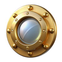 breathtaking standout Concept art style, isolated cutout of a single, circular porthole window, brass with Transparent Background png