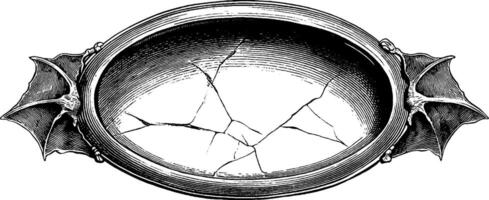 Engraved mirror with bat wings illustrating gothic elegance and mysterious charm. vector