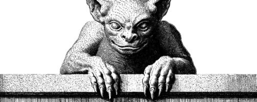 Gothic gargoyle engraving with intricate details for classic design projects. vector