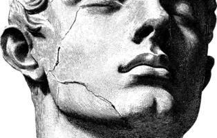 Classical marble statue fragment with cracks and detailed texture in black and white. vector