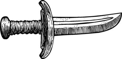 An illustration of a dagger with a textured handle and a double-edged blade, showcasing intricate details and a classic design. vector