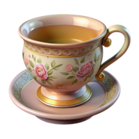 captivating traditional Ultra-detailed, professional render of a vintage teacup with a floral pattern with Transparent Background original png