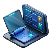 enchanting modern Ultra-detailed, professional render of a single, futuristic, foldable tablet device, displaying a complex user interface Isolated cutout with Transparent Background 4K png