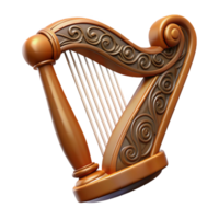 radiant exemplary Concept art style, hyper-specific, photorealistic render of a single Celtic harp, ornate, isolated cutout with Transparent Background png