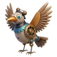 glorious contemporary Steampunk bird automaton with clockwork gears and flapping wings with Transparent Background 4K png
