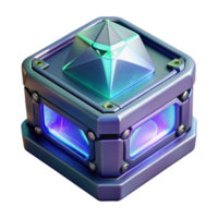 vibrant surreal Crystalline data storage device with glowing facets and intricate patterns with Transparent Background crisp png
