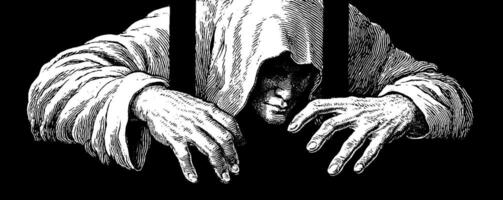 Enigmatic ghostly figure in engraved style. haunting imagery for mysterious design concepts. vector