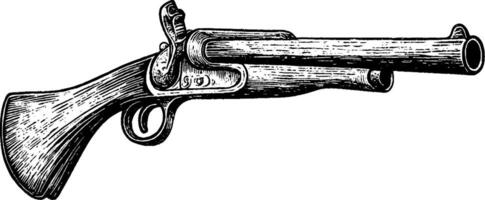 An illustration of a vintage flintlock pistol with intricate detailing on the handle and barrel, showcasing a classic design from the 18th century. vector