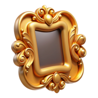 dazzling mid-century Isolated cutout, hyper-specific, concept art style of an Art Nouveau picture frame, gilded wood, intricate floral carvings with Transparent Background impeccable png