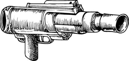 A detailed illustration of a firearm, showcasing its barrel and grip. The design features a sleek, modern aesthetic with intricate line work, emphasizing the mechanical aspects of the weapon. vector