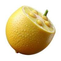 serene industrial Photorealistic, hyper-specific render of a single, cut lemon with detailed pulp and seeds Isolated cutout with Transparent Background impeccable png