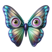 celebrated avant-garde Hyper-specific, isolated cutout of a single, iridescent butterfly wing with human eyes patterned across it with Transparent Background 8K png