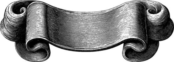 Vintage engraved scroll banner with curl for decorative design. vector