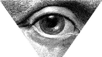Intricate etching of an eye in triangle design with vintage texture. vector