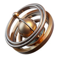 passionate spectacular Hyper-specific, professional render of an isolated, spinning, metallic gyroscope with intricate engravings Isolated cutout with Transparent Background professional png