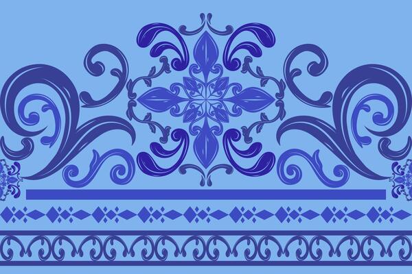 Beautiful Fabulous Curly Swirl Ornate Element with Abstract Florals Scroll Elegance Drawing Shades of Blue Tones Pattern for Fabrics Decoration Textiles Texture Ceramic Silk Apparel tradition Culture