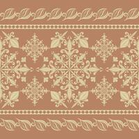Beautiful Ellipse Opulence Curly Scroll Ornament Florals and Leaves with Royal Gold Element on Light Brown Background. Luxury Warm Mocha Moose Pattern Seamless Design for Border Rim Lace Fabrics Scarf vector