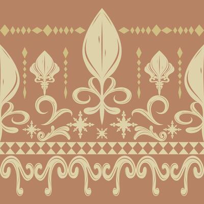 Elegance Abstract Medieval Florals Curly Ornate Element with Golden Silk Weaves on Light Brown Background. Delicate Opulence Pattern Seamless Design for Rich Border Silk Textile Texture Attire Curtain