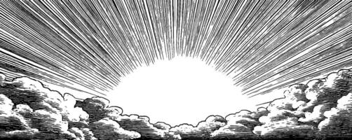 Intricate engraved cloudscape in bold black lines for artistic design. vector