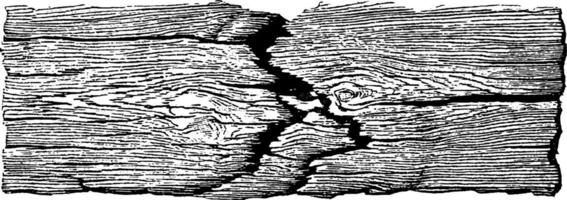Engraved illustration of cracked wooden signboard for rustic design and art projects. vector