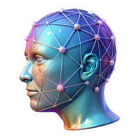 requintado inigualável holográfico projeção do uma humano cabeça, estrutura de arame efeito, dados córregos com transparente fundo png