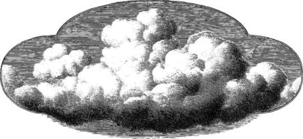 Engraved illustration of a cloudy sky frame design for art prints and posters. vector