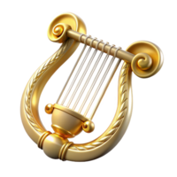 magnificent calm creative Hyper-specific, isolated cutout Photorealistic render Single Apollo's Lyre, golden strings, intricate carvings with Transparent Background flawless png