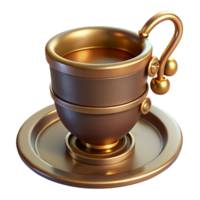 dramatic energetic avant-garde Steampunk teacup with a brass handle and saucer with Transparent Background masterfully captured png