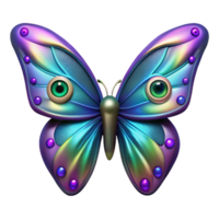 joyful hypnotic Hyper-specific, isolated cutout of a single, iridescent butterfly wing with human eyes patterned across it with Transparent Background perfect clarity png