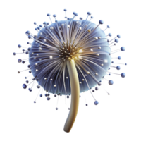immaculate ethereal mid-century Photorealistic ultra-detailed professional render, isolated cutout, single cosmic dandelion with seeds dispersing into stardust with Transparent Background 4K png